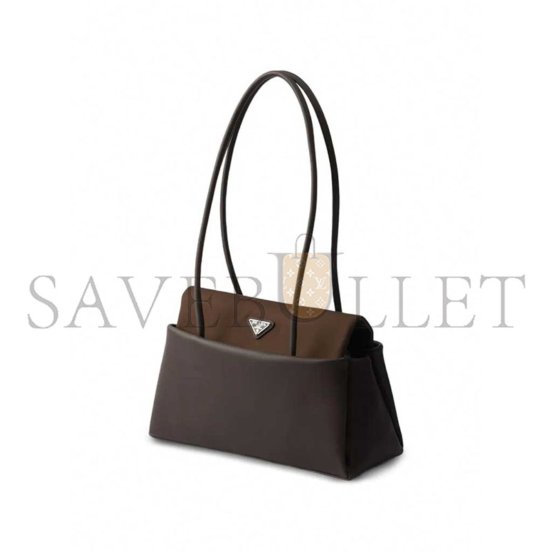PRADA PASSAGE MEDIUM LEATHER BAG WITH RE-NYLON FLAP 1BA495 (28.5*14.5*12cm)